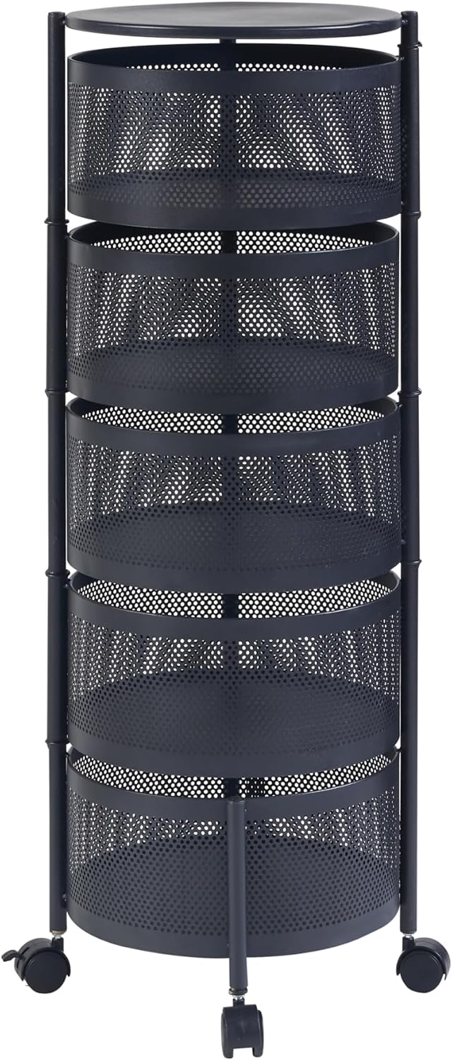 Thumbnail 2 de [en.casa] Chariot de service 5 niveaux en acier noir avec paniers dépliables (90 x 33 cm)