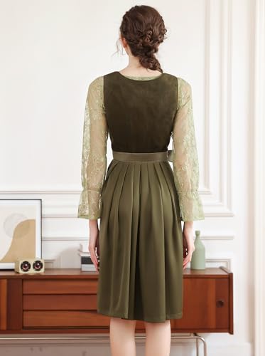 Detalle 2 de EIISSION Dirndl Damen midi Lang Dirndl Grün – 3-teiliges Trachtenset mit Bluse und Schürze