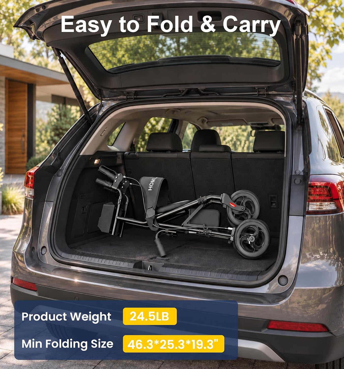 Detalle 1 de HOMLAND Upright Walker with Seat, 8-Inch Wheels, 16-Inch Padded Seat, 300 lb Capacity
