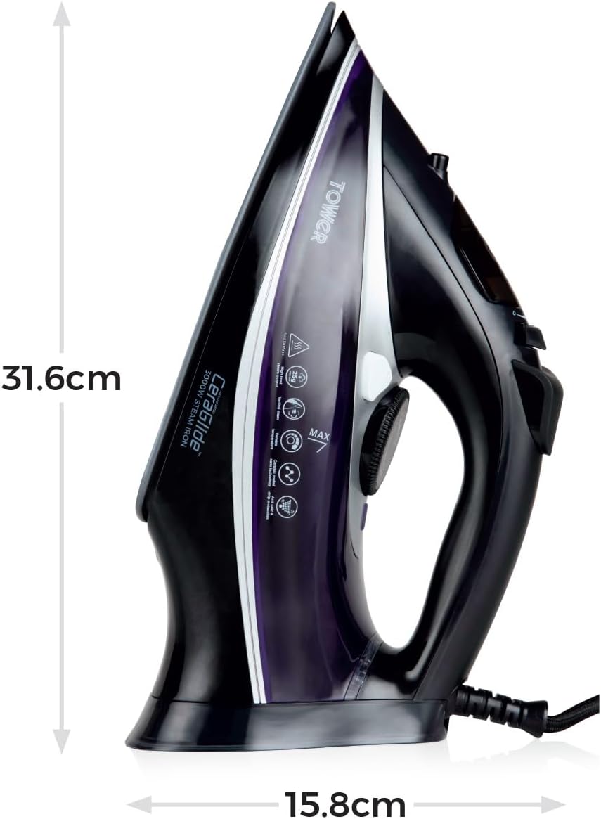 Detalle de Tower Ceraglide Ultra Speed Iron T22013PR with Ceramic Soleplate, 3100W Steam Boost