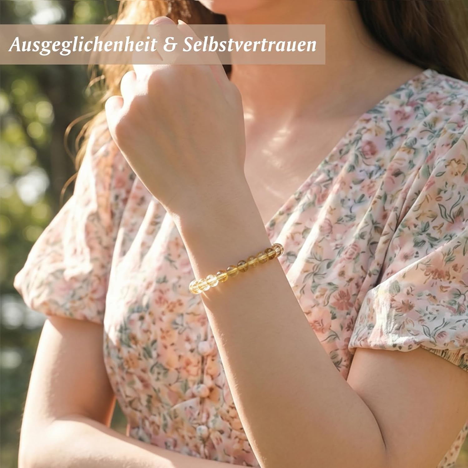 Detalle de RUBY 6mm Citrin Heilstein Armband – Handgemacht, verstellbar, Geschenkbox aus Holz