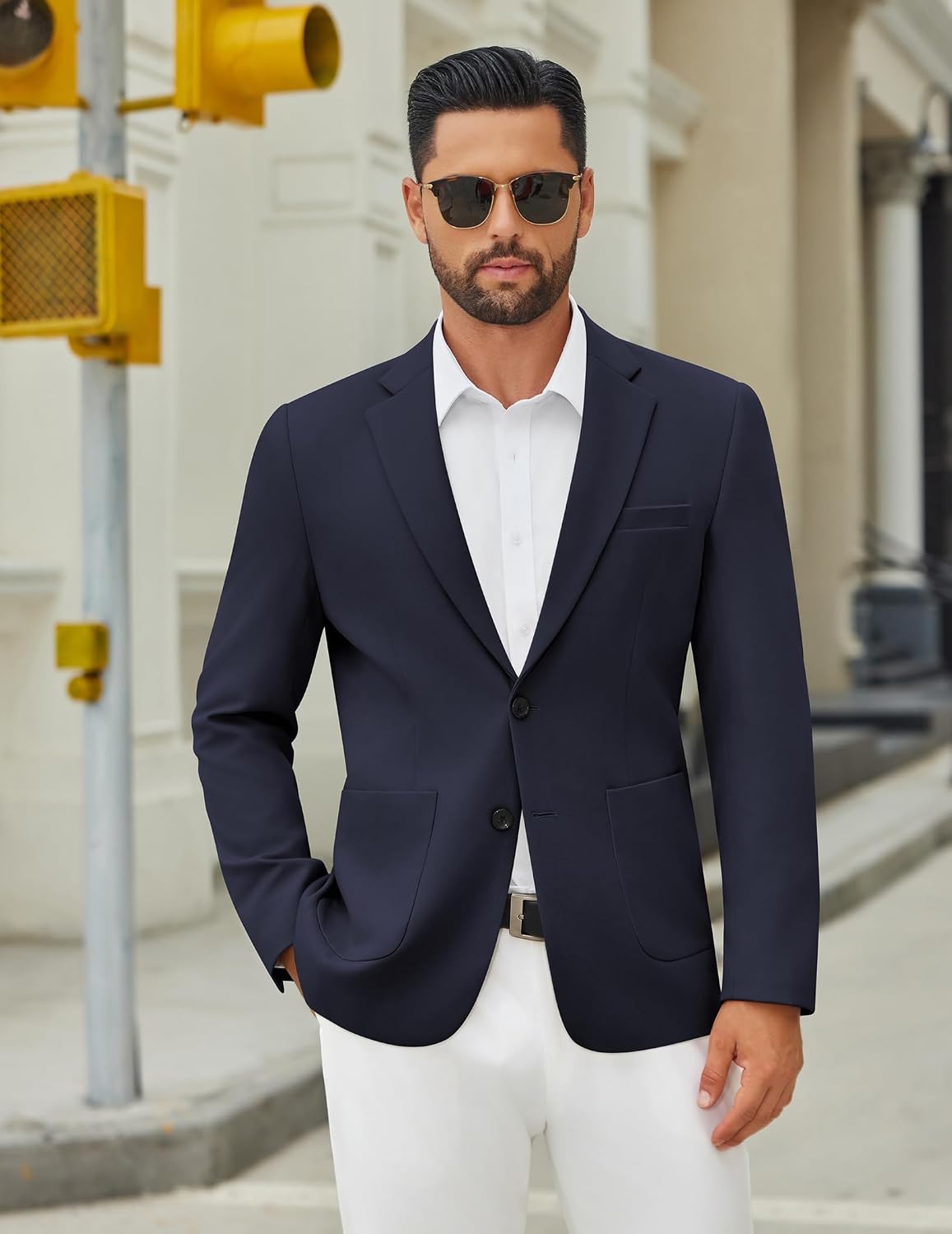 Detalle 2 de COOFANDY Men's Casual Knit Blazer Jacket Slim Fit Two-Button Sport Coat