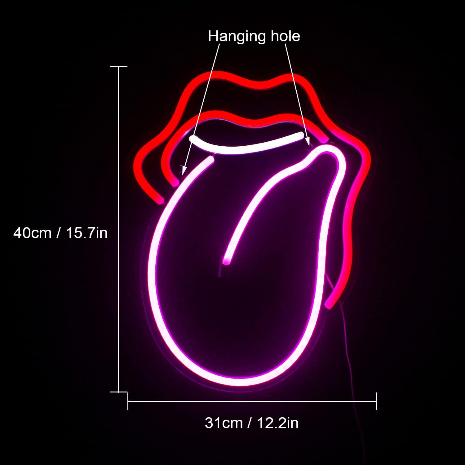 Detalle 2 de Wanxing neonbord met vuurrode lippen, tongvorm en USB-aansluiting