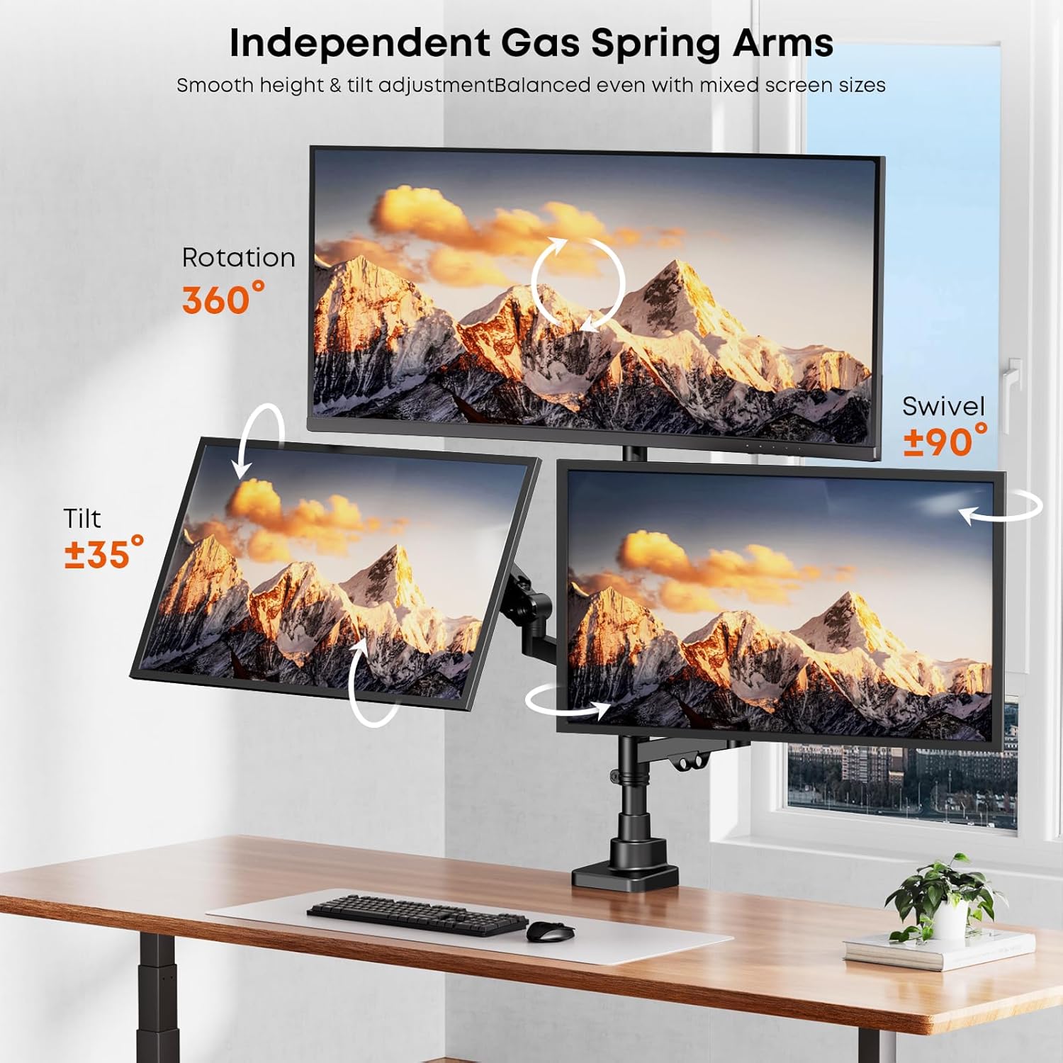 Thumbnail 2 de PUTORSEN Monitor-Halterung für 3 Monitore (17–35 Zoll) mit 80-cm-Säule, VESA 75/100, neig-/schwenkbar