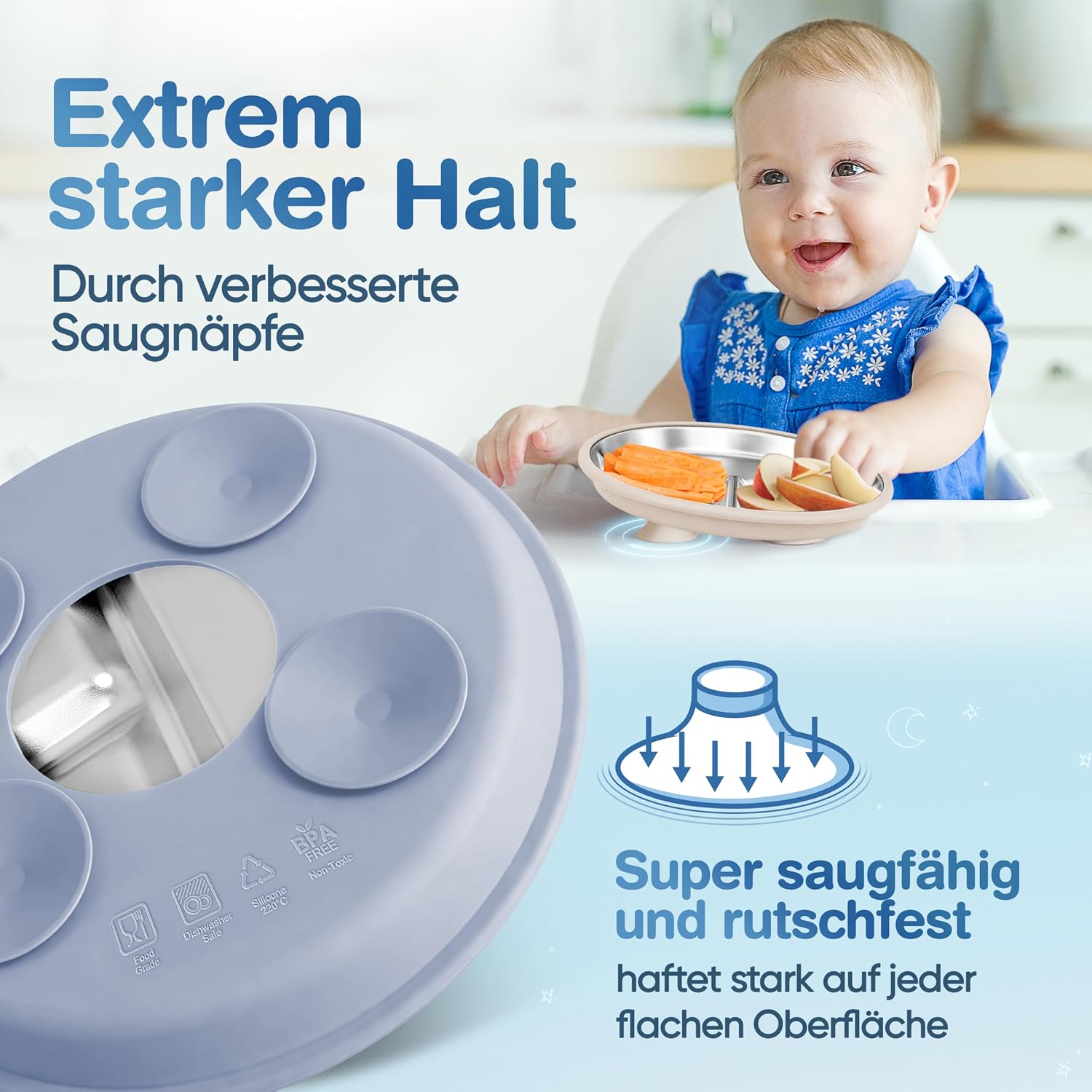 Thumbnail 3 de Mutkind 3x Baby Teller mit Saugnapf – Edelstahl, Extra Starker Halt, Spülmaschinengeeignet