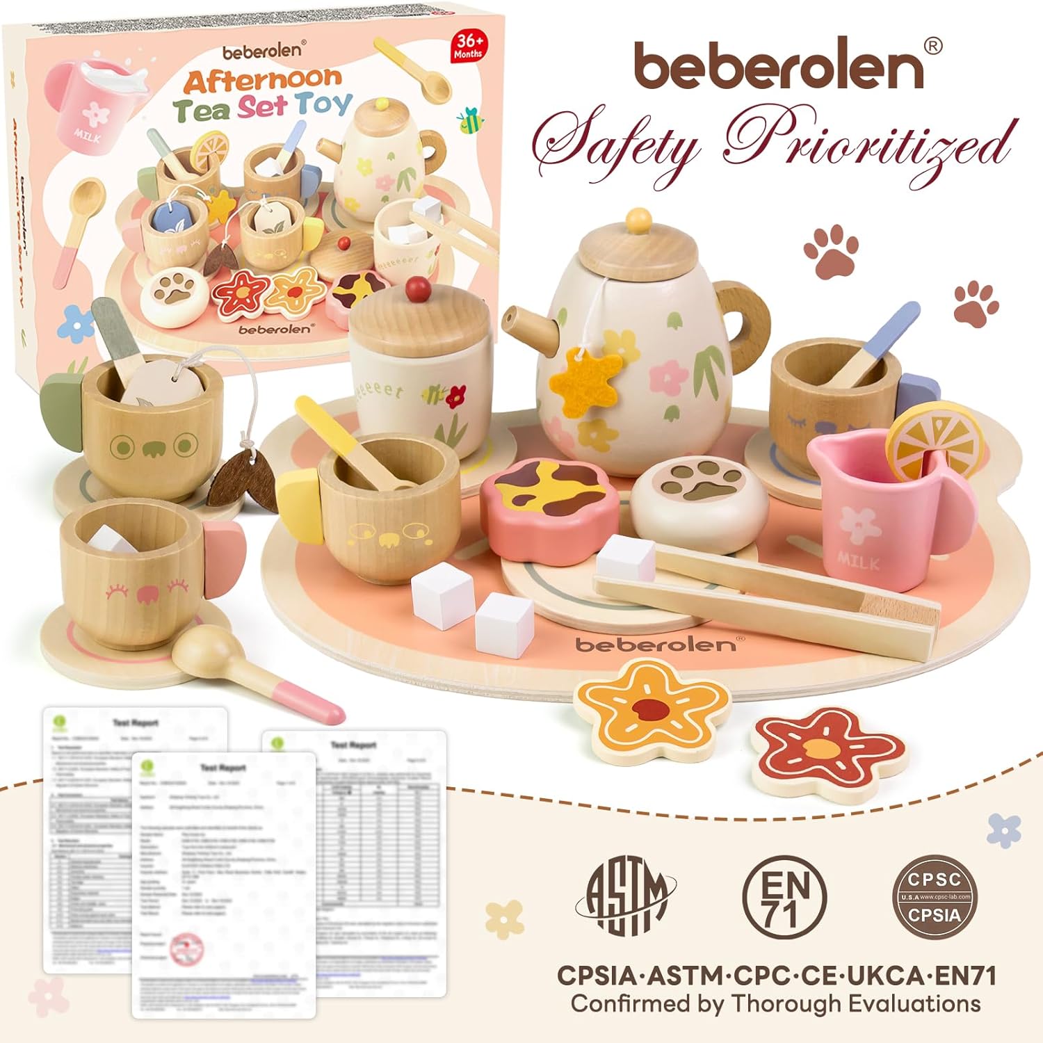 Thumbnail 6 de Beberolen 31-Piece Wooden Tea Set for Toddlers – Pretend Play Kitchen Accessories