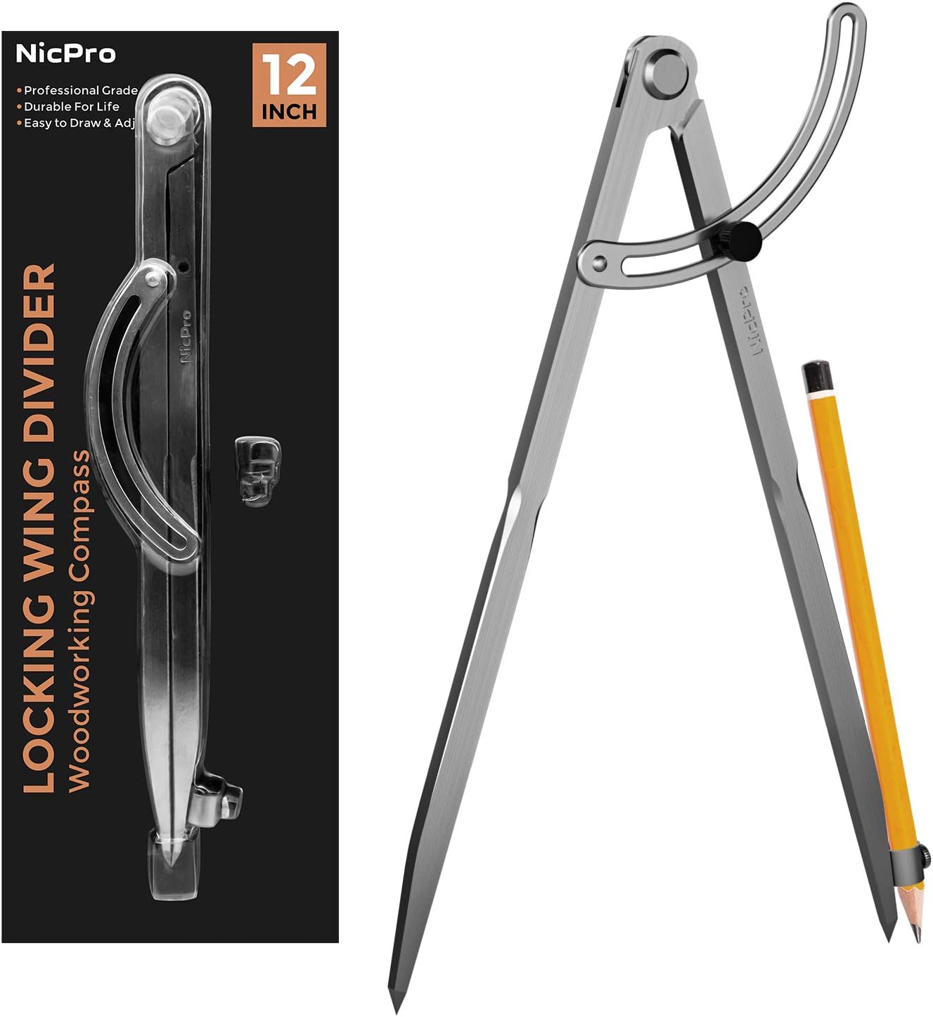 Detalle de Nicpro Kompass 30,5 cm/12 Zoll – Großer Professioneller Bleistift-Zirkel mit Stifthalter