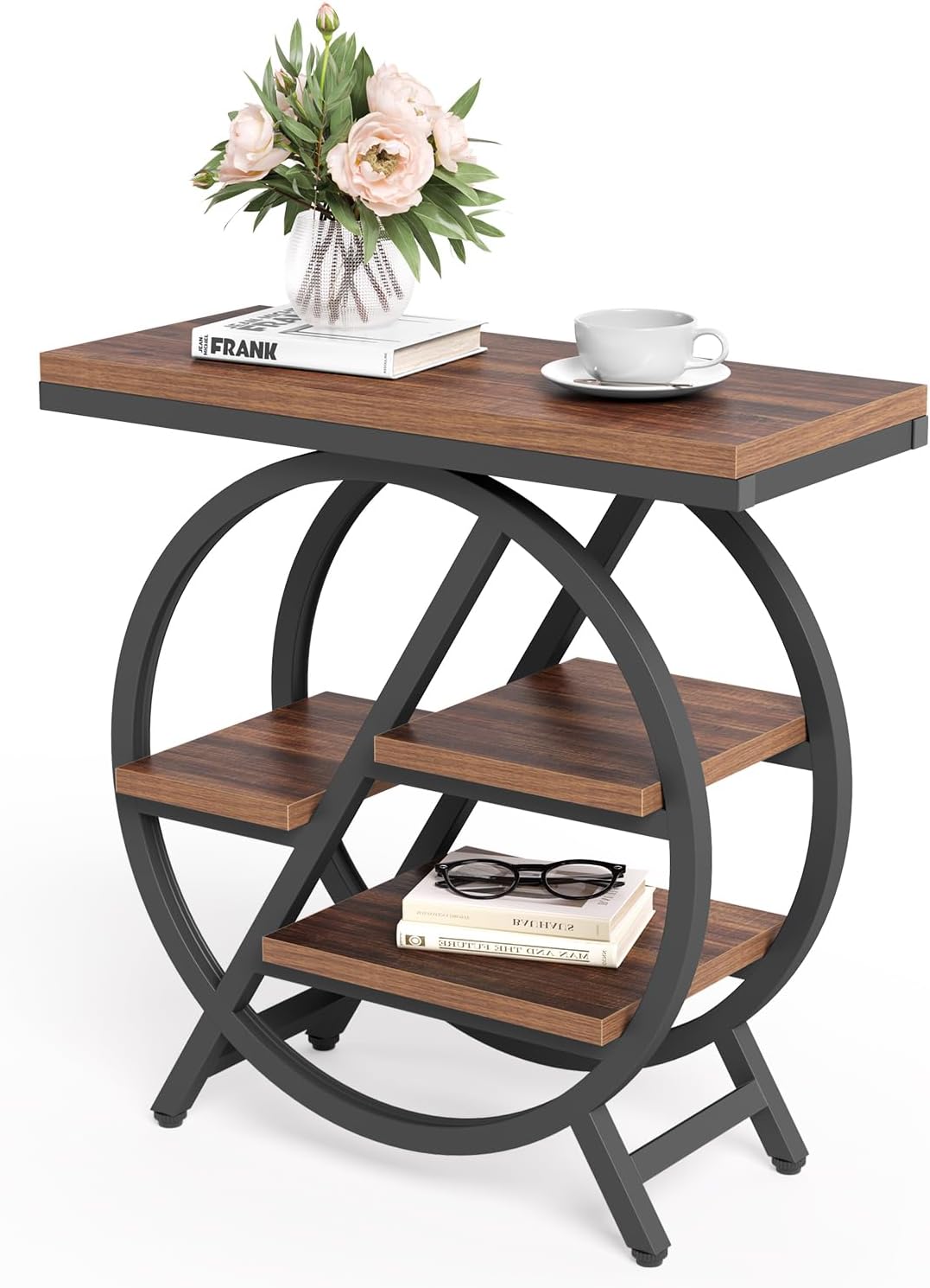 Detalle de LITTLE TREE JW0718 Narrow End Table, 4-Tier Storage, Brown