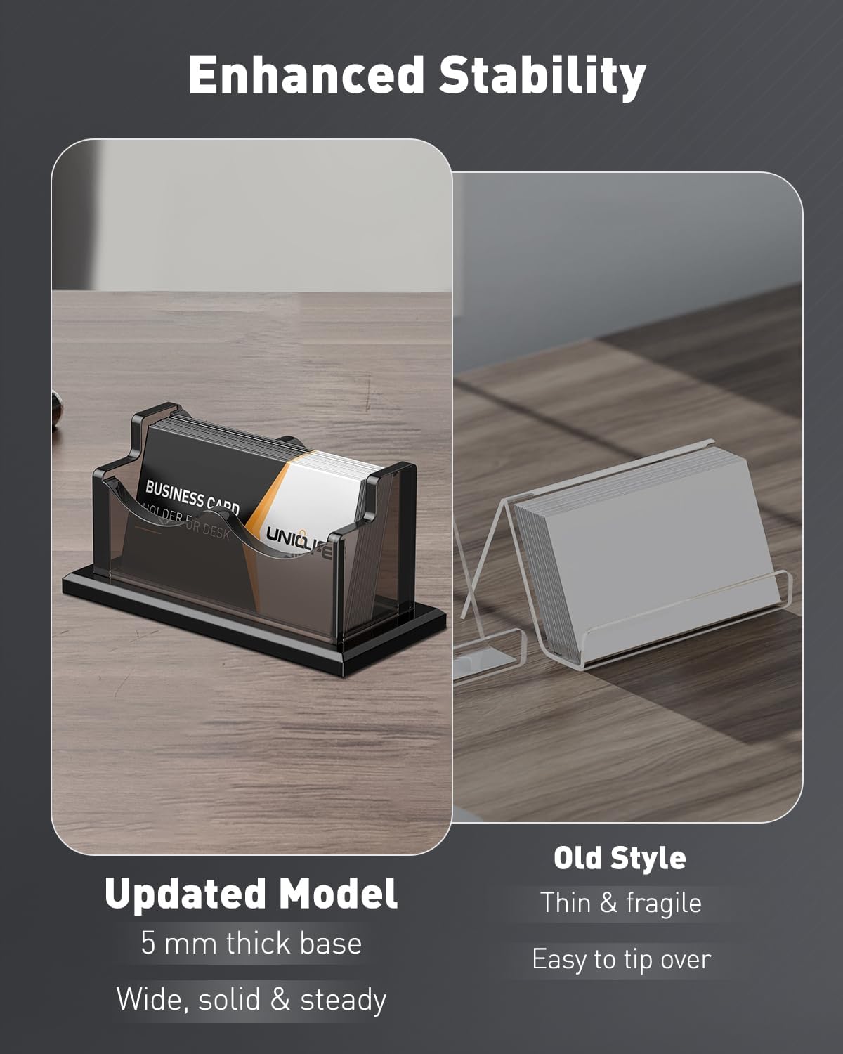 Thumbnail 3 de Porte-cartes de visite horizontal en acrylique Uniclife — 60 cartes, gris fumé, bureau et maison
