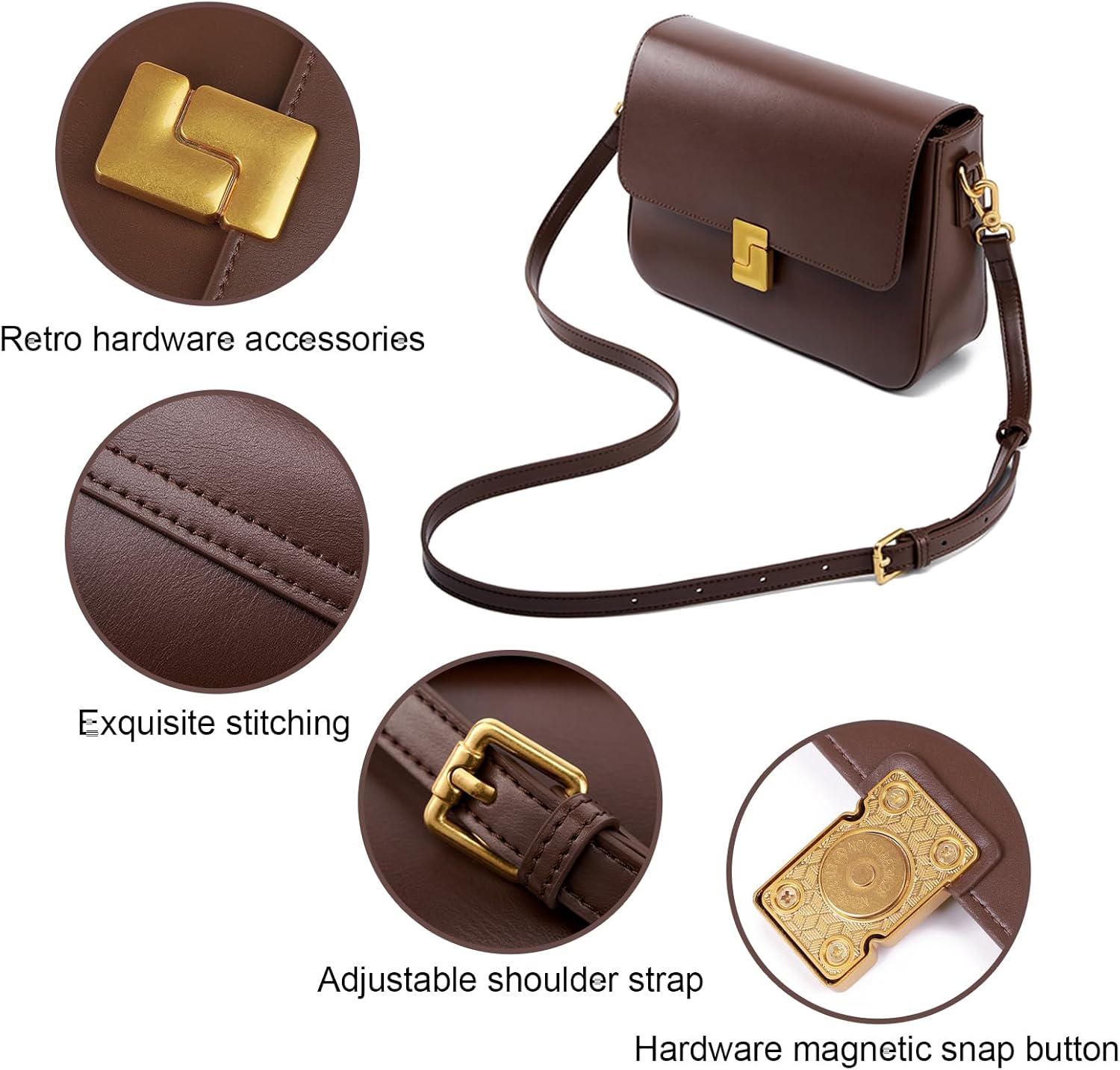 Thumbnail 4 de MoreFarther Sacs à bandoulière pour femmes - cuir véritable, design élégant et pratique