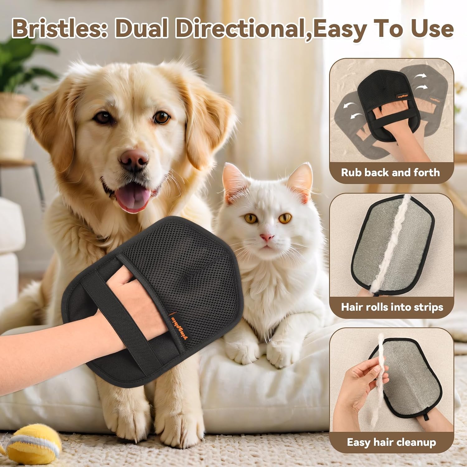 Detalle de Washable Reusable Pet Hair Remover Glove (Electrostatic Fur Removal) – black, 2pcs