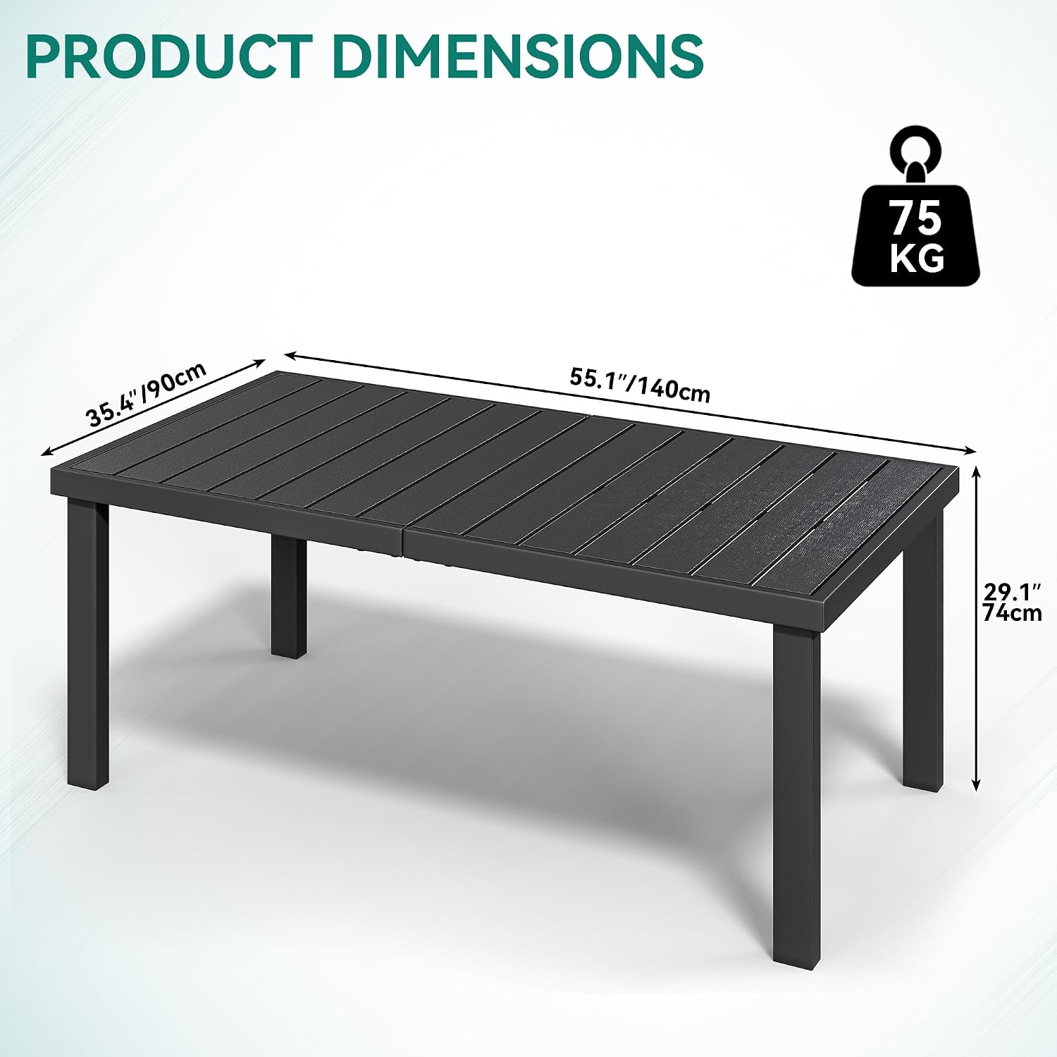 Thumbnail 2 de YITAHOME Garden Dining Table 140x90cm – Outdoor Table with WPC Wood Top and Aluminium Frame (Black)