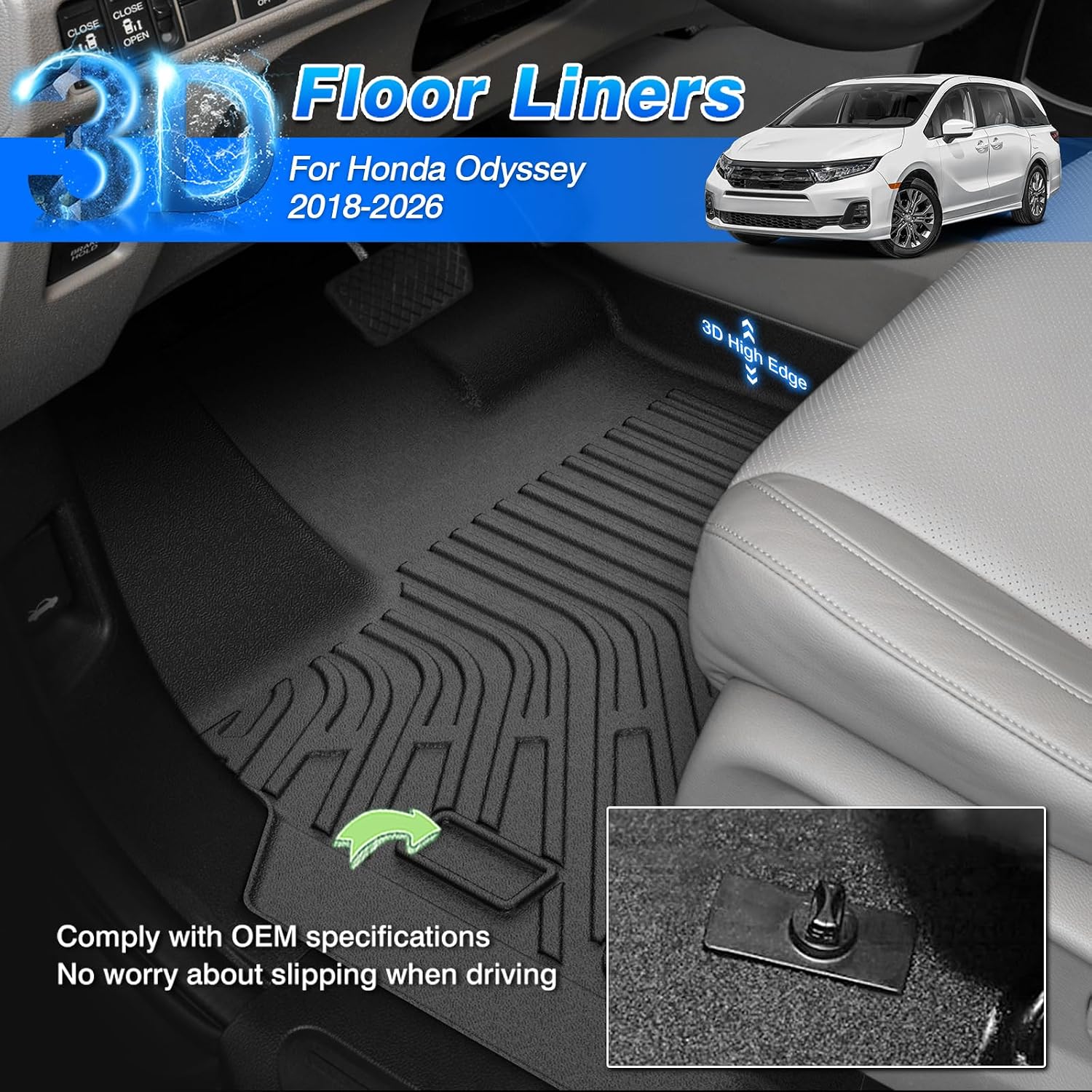 Thumbnail 1 de Odyssey All-Weather Floor Mats & Cargo Liner for Honda Odyssey (2018-2026) – Complete Front, Back, and Door Sill Protection