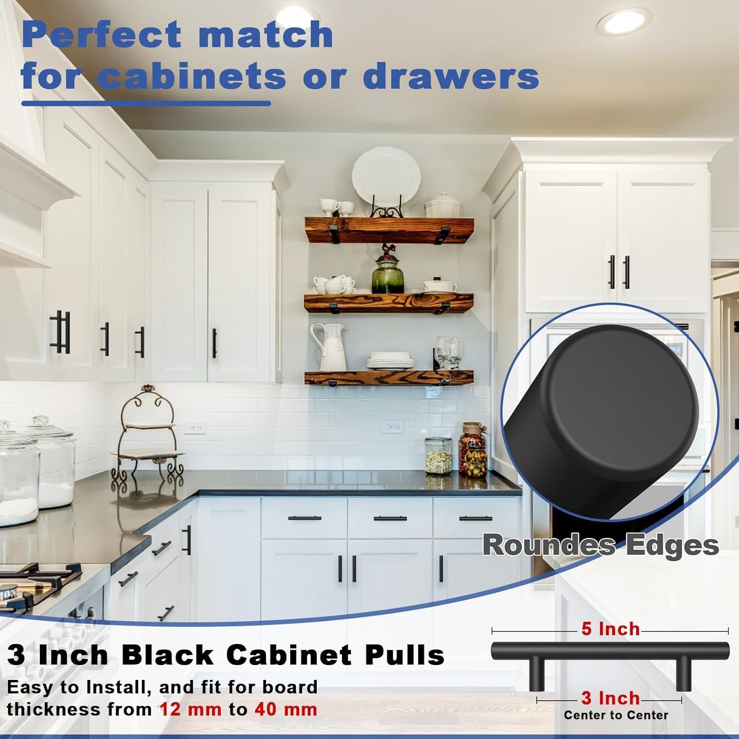 Detalle 1 de Estmoon Cabinet Pulls, 3-Inch Hole Spacing