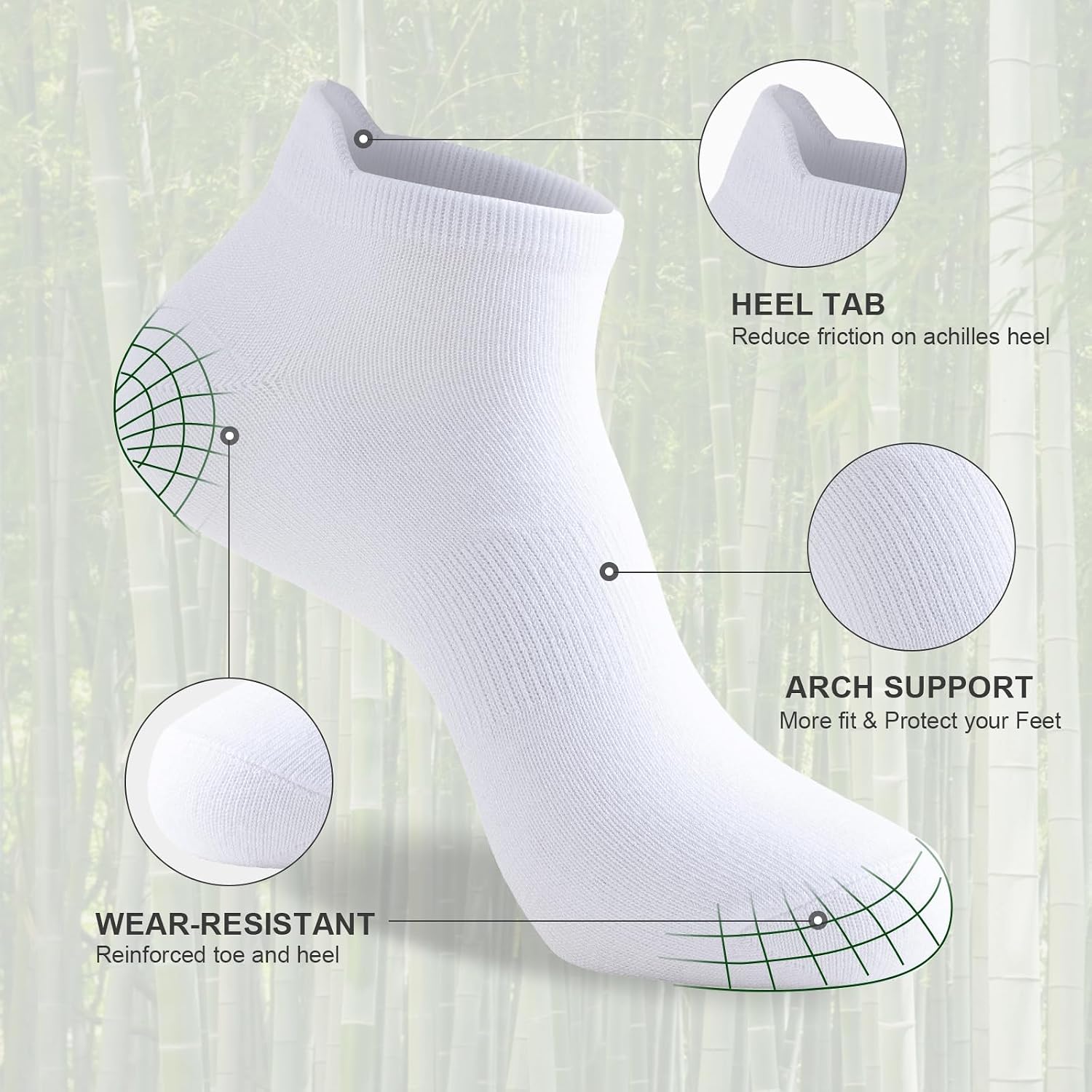 Detalle de Niorasen 24-130new Low-Cut Ankle Socks, 6 Pairs, 90% Bamboo-Derived Viscose