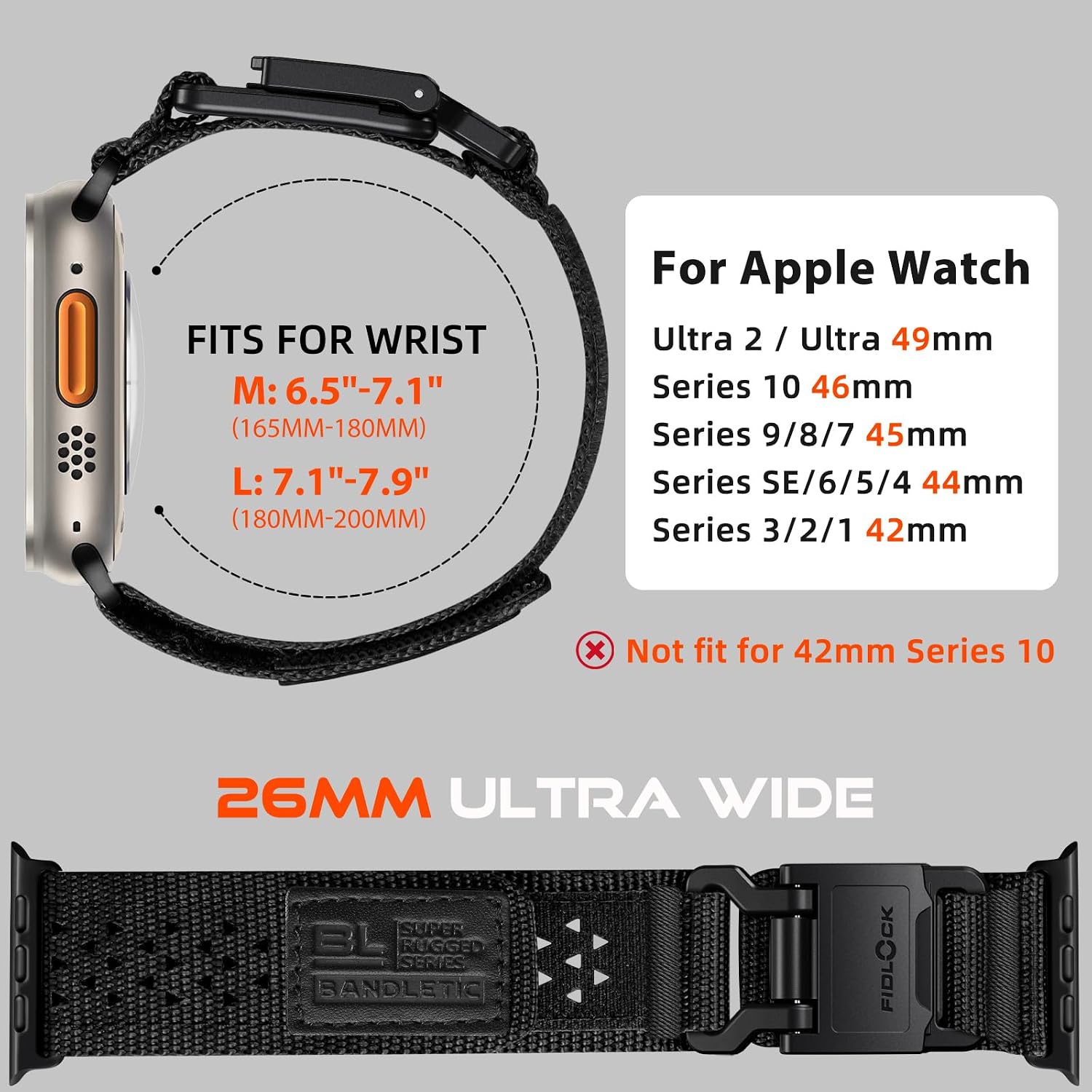 Detalle 2 de Bandletic Nylon Watch Strap with FIDLOCK Magnetic Buckle for Apple Watch Ultra 2/Ultra 49mm