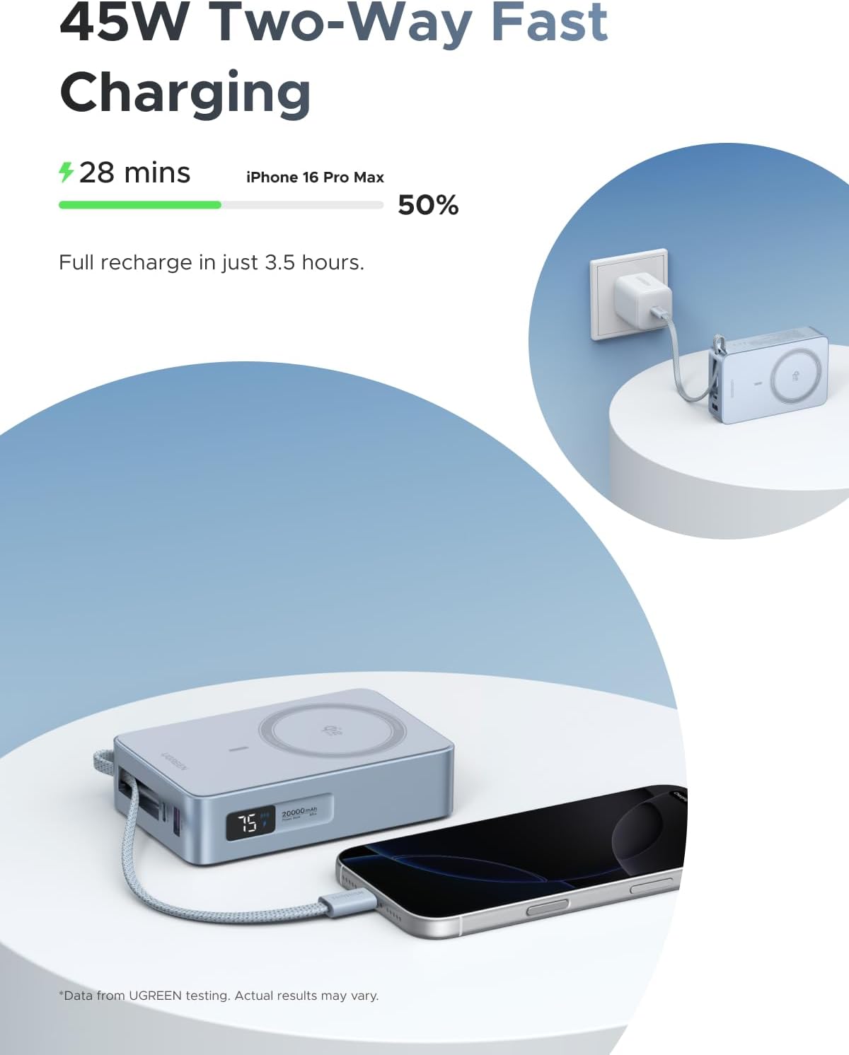 Thumbnail 2 de UGREEN MagFlow MagSafe Power Bank Qi2 25W 20000mAh with Built-in USB-C Cable