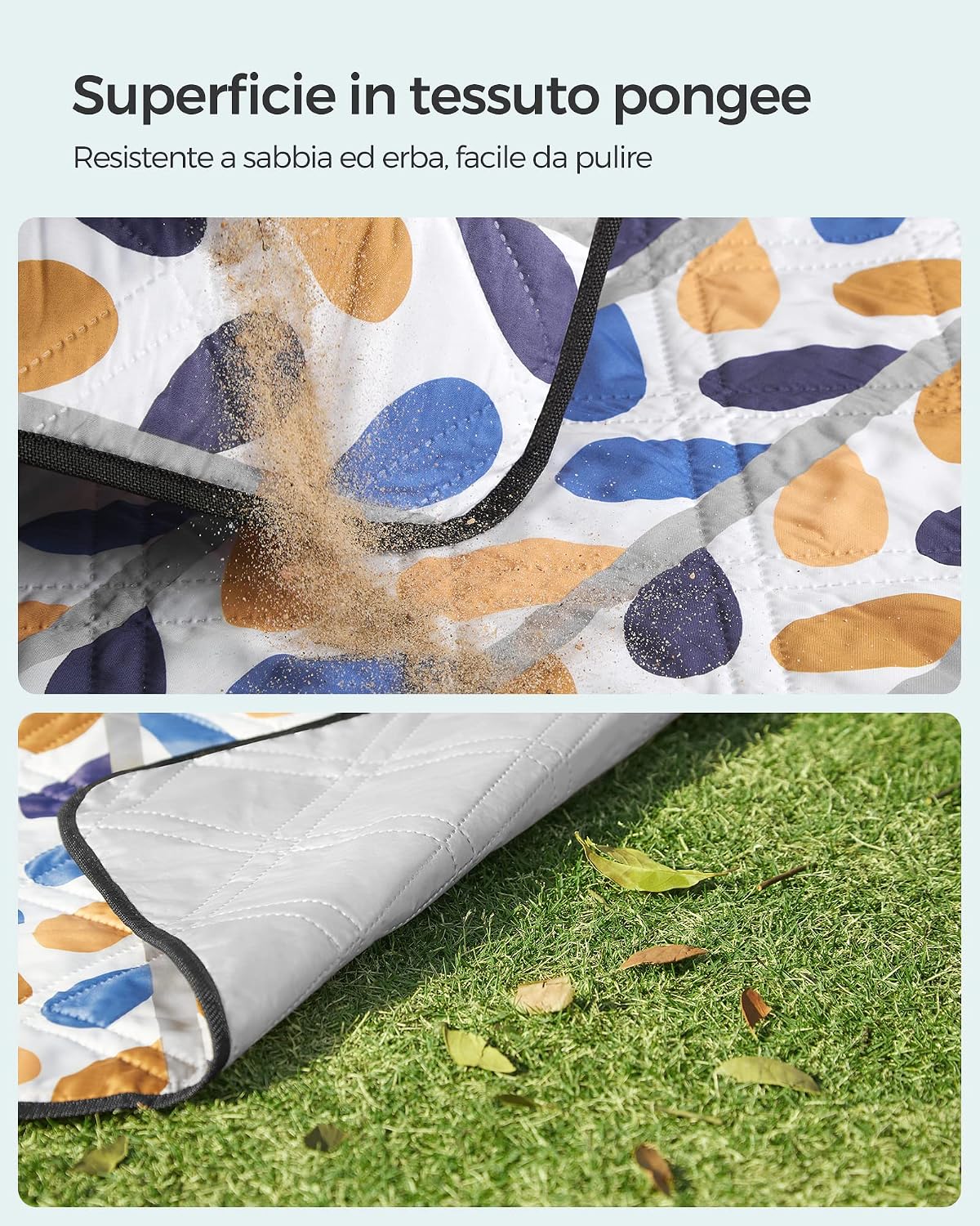 Detalle de SONGMICS Coperta Picnic 200 x 200 cm pieghevole con strato impermeabile e motivo a foglie (GCM87CU)