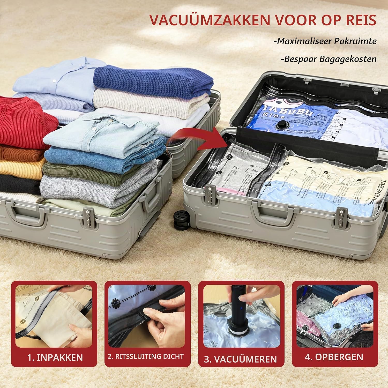 Thumbnail 1 de SUOCO vacuümzakken voor kleding met draadloze pomp, 18 stuks in 3 maten