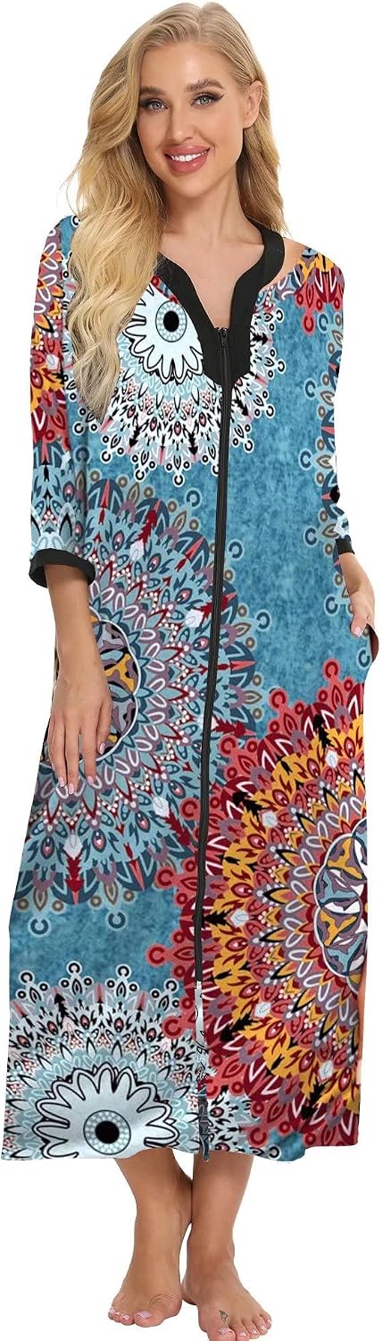 Thumbnail 6 de Bloggerlove Women’s Zip-Up House Dress Robe in Soft Cotton Blend (Leopard Print)