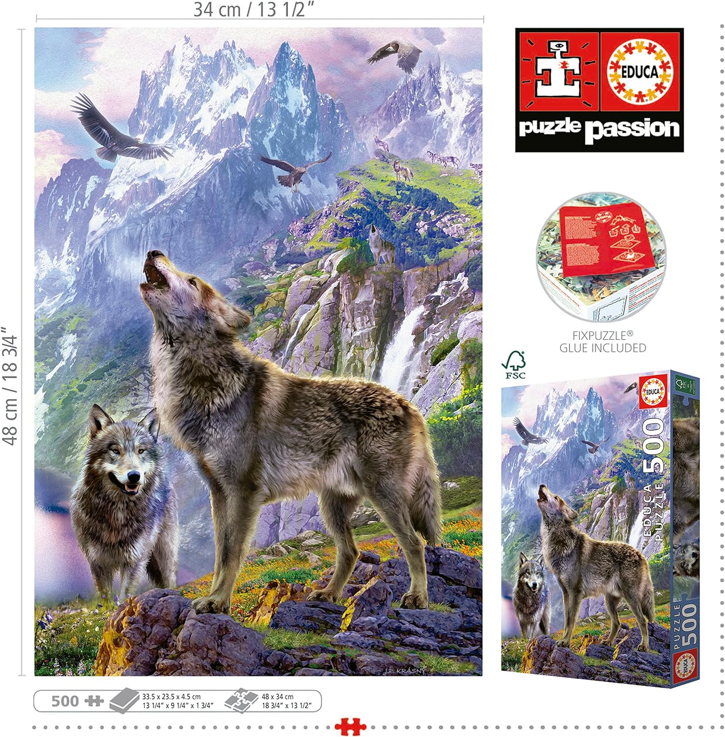Thumbnail 2 de Puzzle Educa Loups sur Les Rochers 500 pièces (34 x 48 cm) dès 11 ans