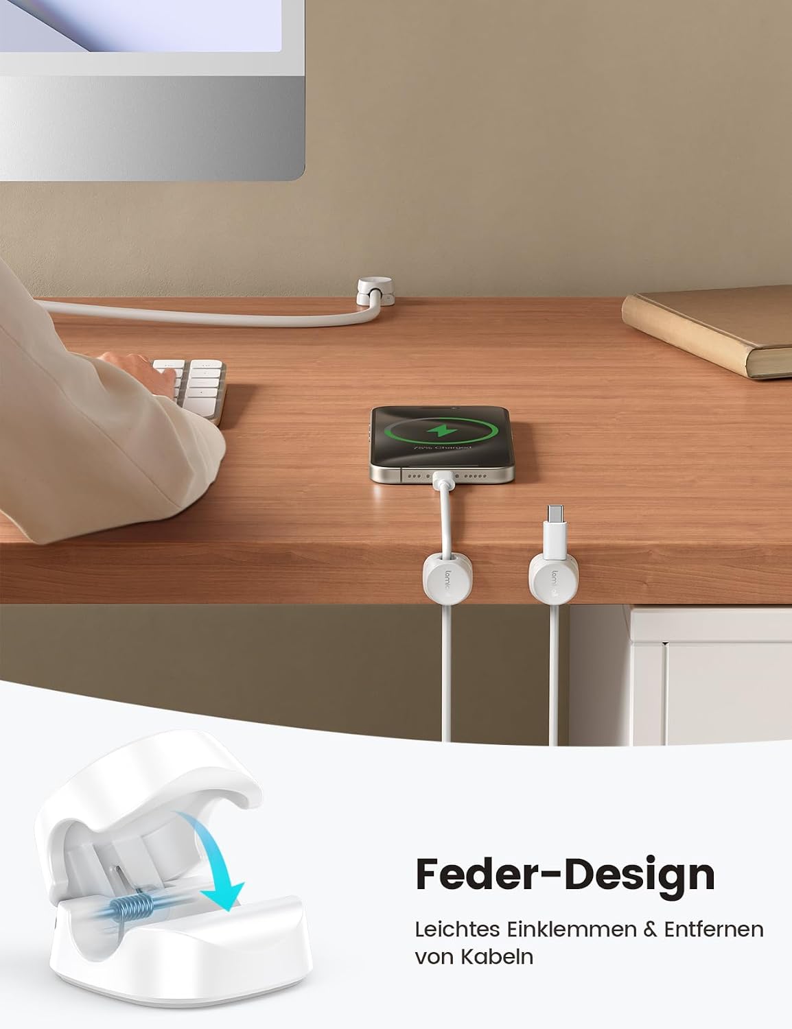 Detalle de Lamicall Kabel Clips 6er Set Kabelhalter Selbstklebend