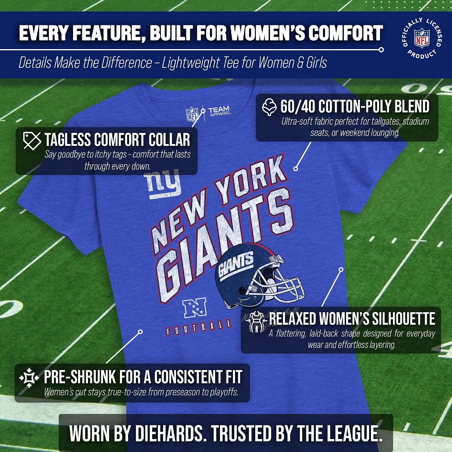 Detalle de New York Giants 3001_WDSDHELMET Women’s Distressed Helmet T-Shirt, Cotton Blend