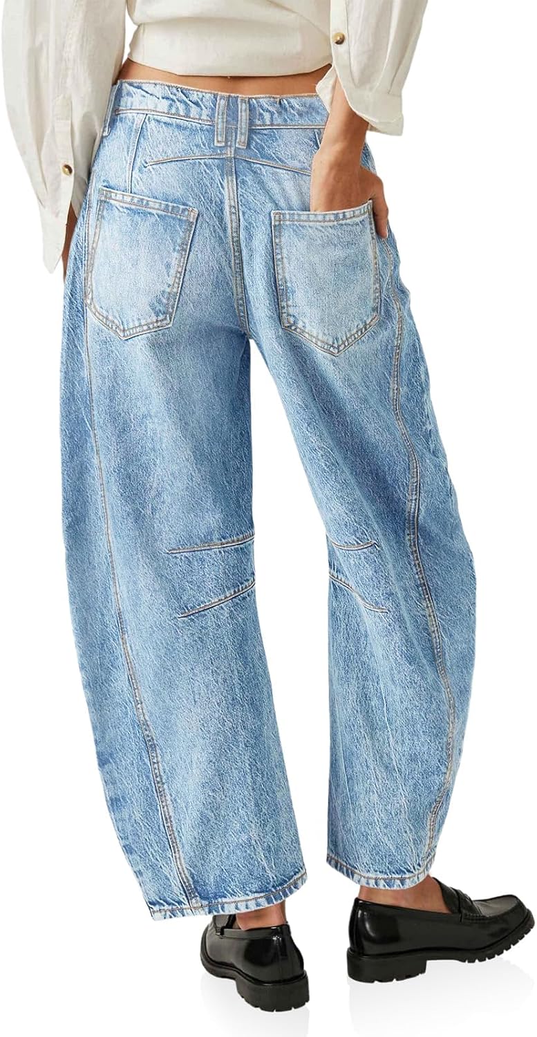 Thumbnail 4 de PLNOTME Women's Baggy Boyfriend Jeans Vintage Wide Leg Mid Rise Barrel Denim Ankle Pants