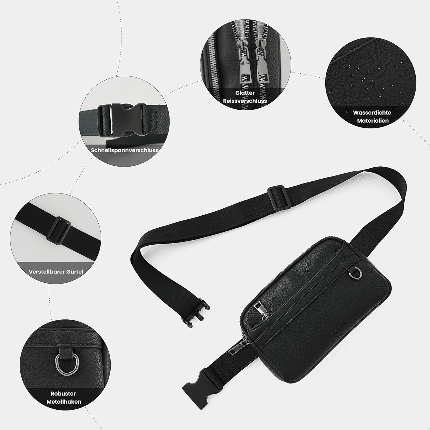 Thumbnail 3 de TANTOMI Umhängetasche Damen & Bauchtasche Damen – kompakte Crossbody- und Gürteltasche mit Zwei-Wege-Reißverschluss