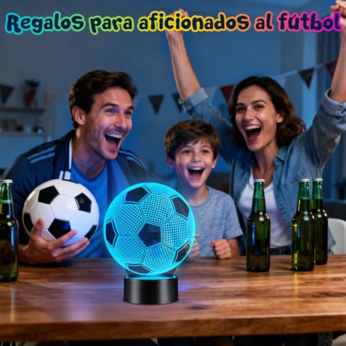 Detalle 2 de Linkax Luz Nocturna 3D Fútbol Infantil: Ilusión Óptica, 16 Colores y Control Remoto
