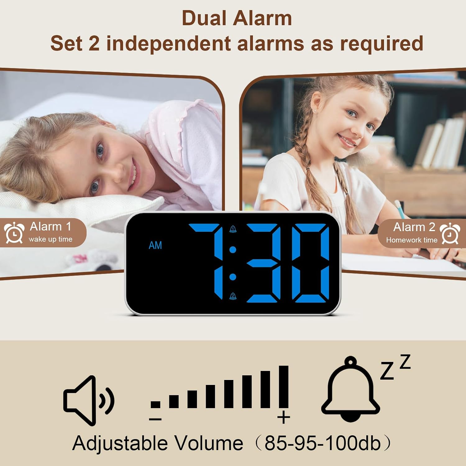 Detalle de Topski 8010 Digital Alarm Clock with Dual Alarms, Dimmable Display and USB Port