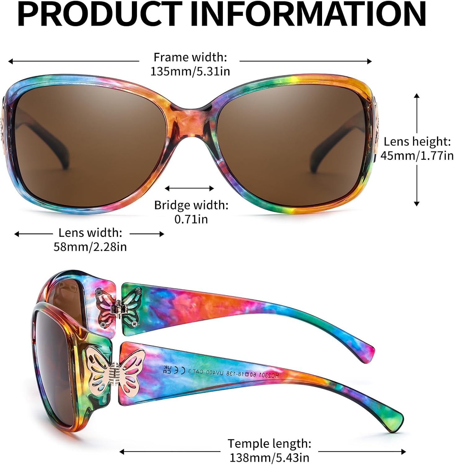 Thumbnail 2 de LVIOE Polarised Sunglasses Womens Oversized Butterfly Frames