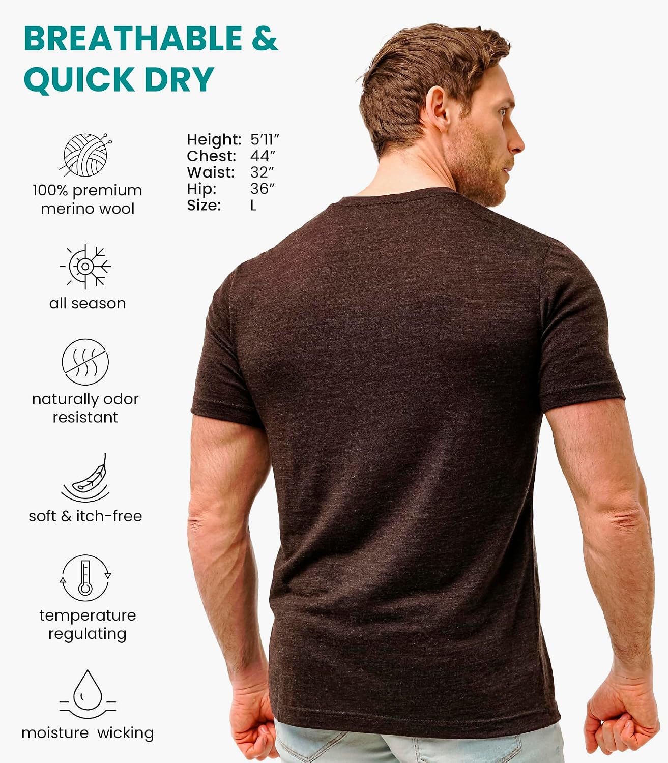 Detalle de Merino Wool T-Shirt Mens - Merino Wool Undershirt Thermal Top for Men (Includes Hiking Socks)
