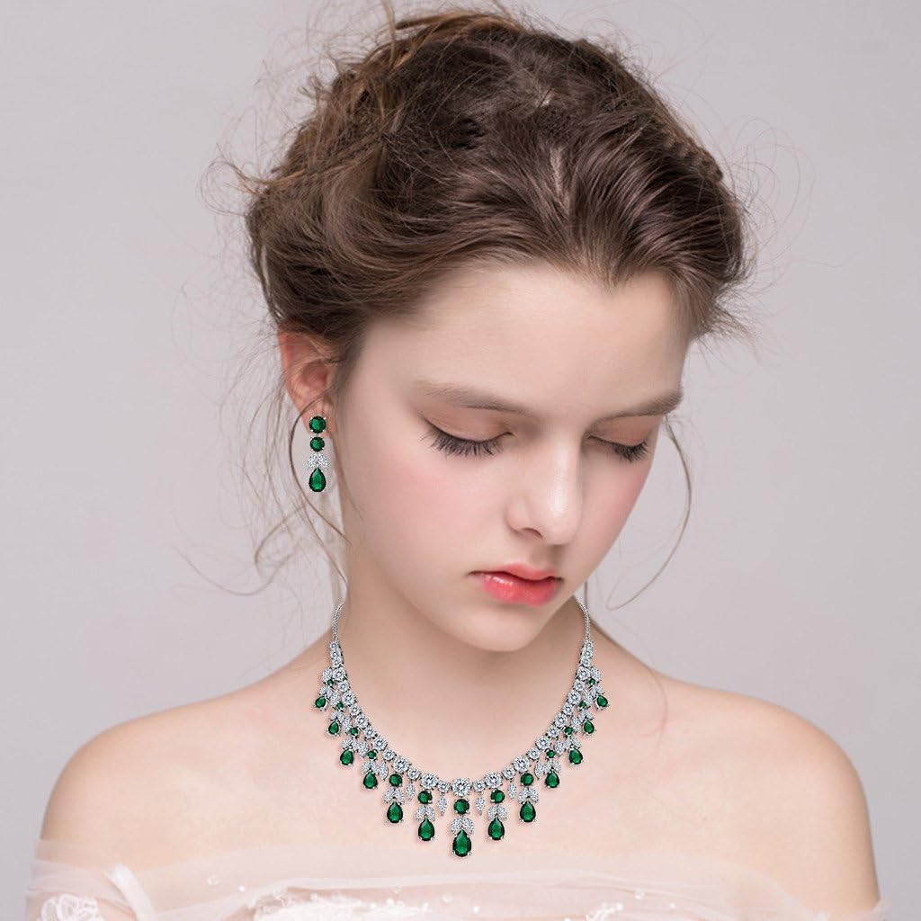 Thumbnail 1 de Clearine Donna Parure gioielli da matrimonio: collana con pendente e orecchini a grappolo/foglia lacrima