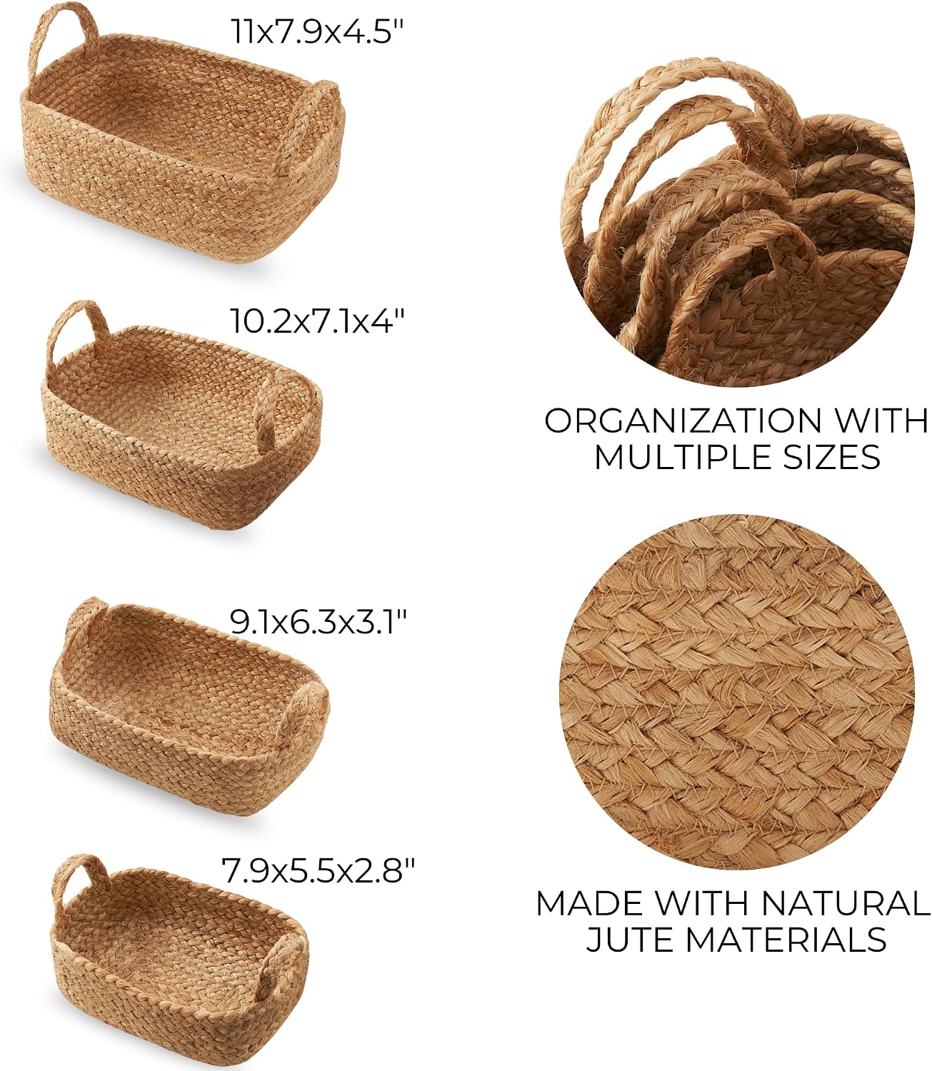 Thumbnail 4 de KIBAGA kiba-jutebaskets_24-030a Jute Storage Basket Set of 4 with Handles