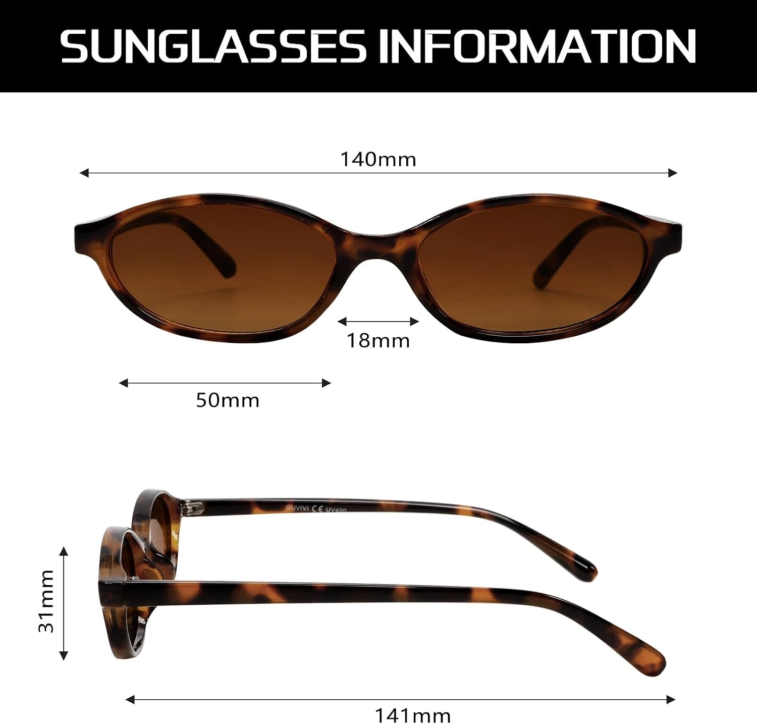 Detalle de GUVIVI Retro Oval Sunglasses for Women – Lightweight Cat Eye 90s Shades