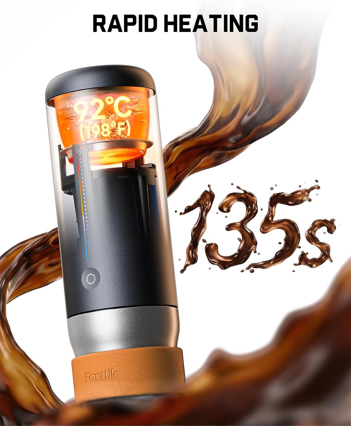 Detalle de Fanttik Cafein 11 Portable Coffee Machine: Self-Heating, 20 Bar Espresso On The Go