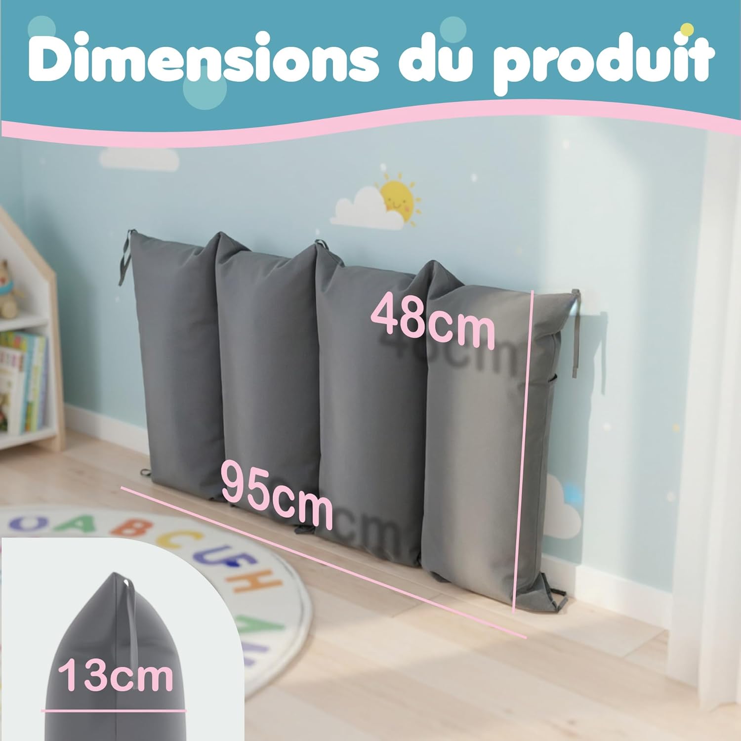 Detalle de COSYLAND Coussin et Matelas Confortable pour Enfants – Arche Montessori et Arche d’Escalade Bébé, Tapis de Sol Gris 50×100 cm