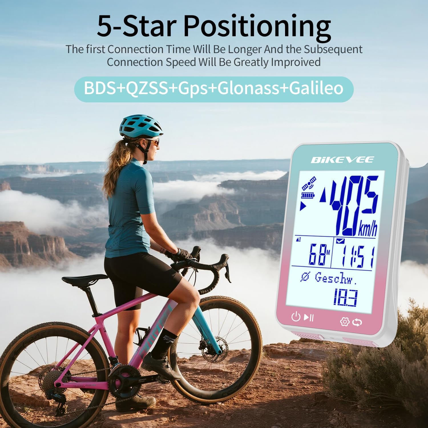 Thumbnail 6 de Bikevee GPS-Fahrradcomputer kabellos mit 2,4'' FSTN-Display, IPX7 & bis zu 28 Std. Akku