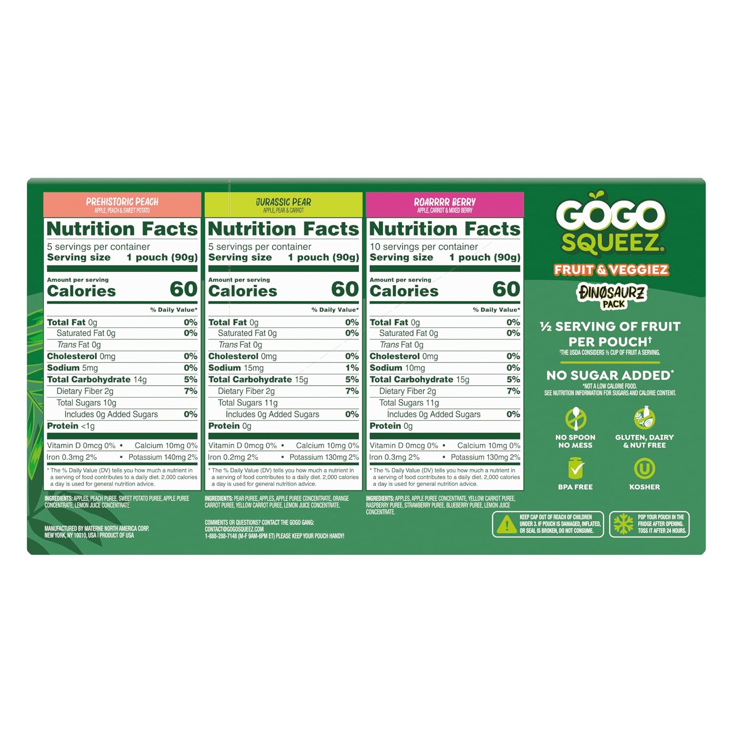 Detalle 2 de GoGo squeeZ 280344 Jurassic Fruit & veggieZ Applesauce Pouches, 20 Count