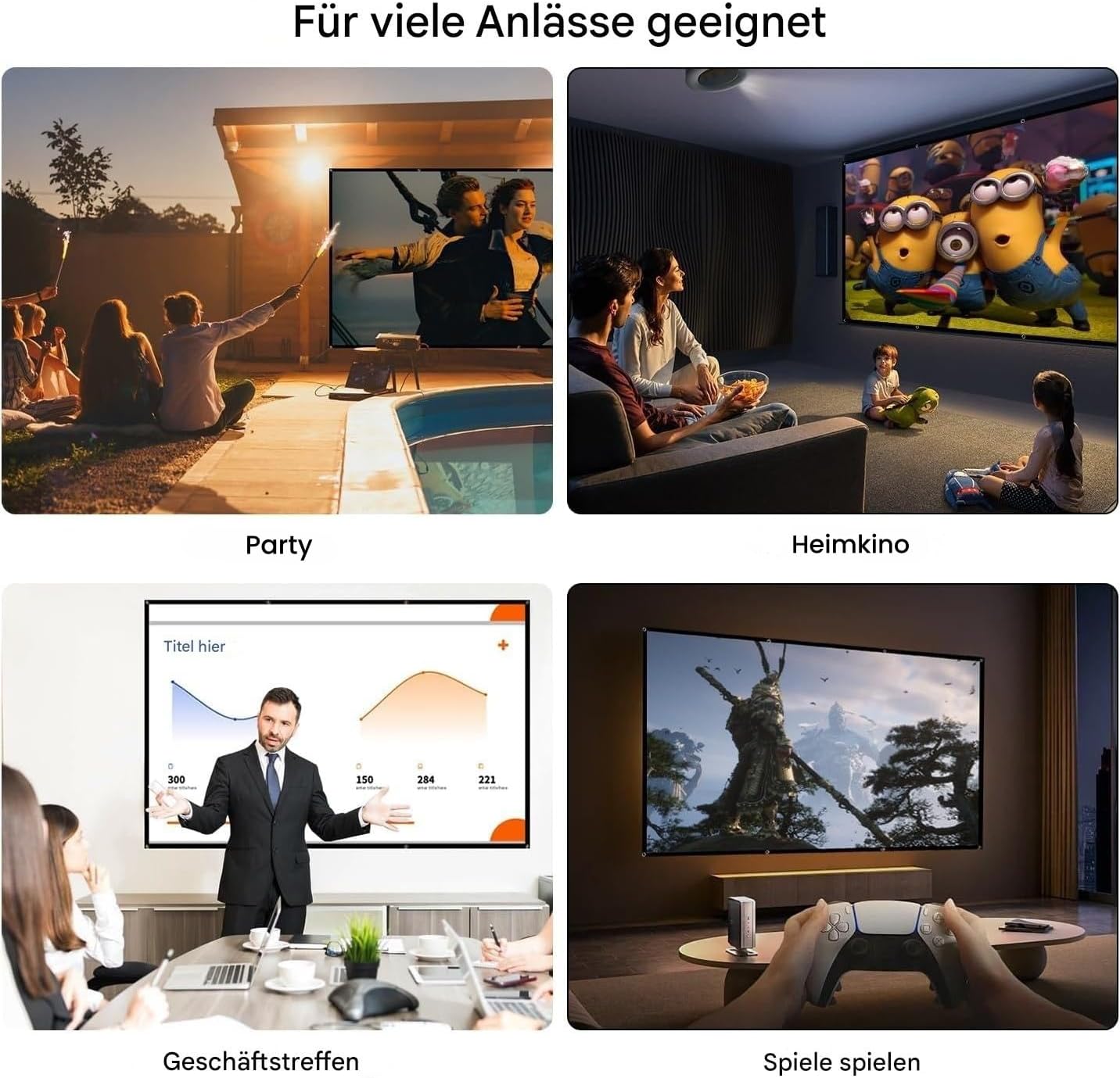 Detalle de Leinwand Beamer – Verdickte, Anti-Falten, tragbare 16:9-HD Projektorleinwand