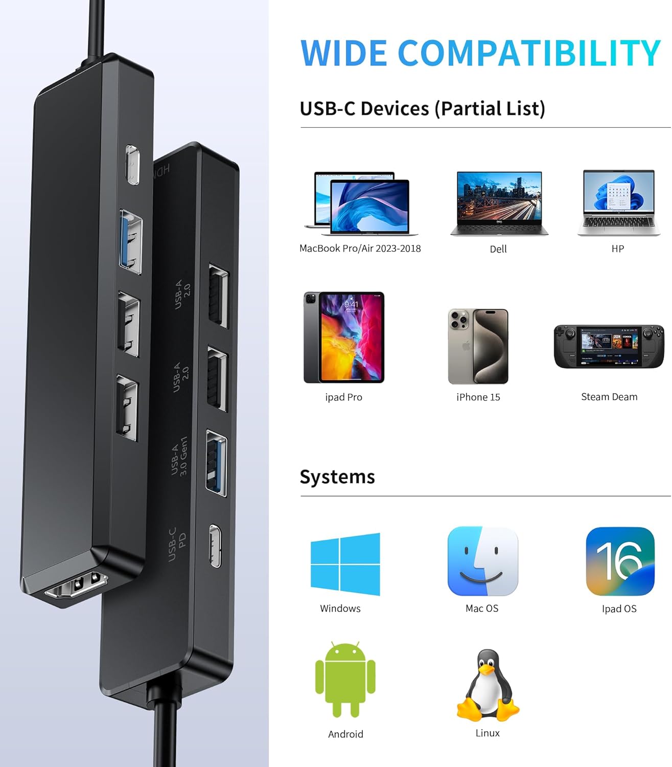 Thumbnail 3 de BHHB M80 Hub USB‑C 5 in 1 con HDMI 4K e PD 100W 🔌