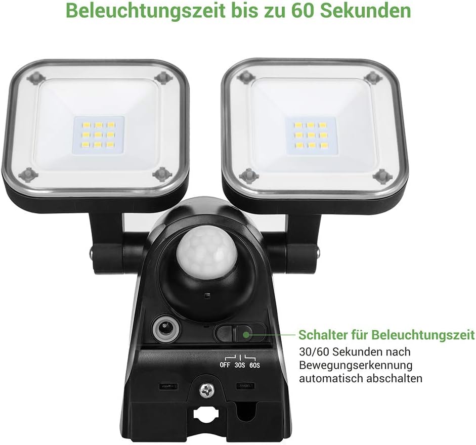 Detalle 2 de EDISHINE 63185116529 batteridriven LED-strålkastare med rörelsesensor, 800 lm