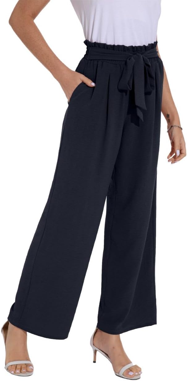 Detalle de PrinStory Damenhose mit weitem Bein und leicht elastischem Bund – Sommerhose mit Taschen