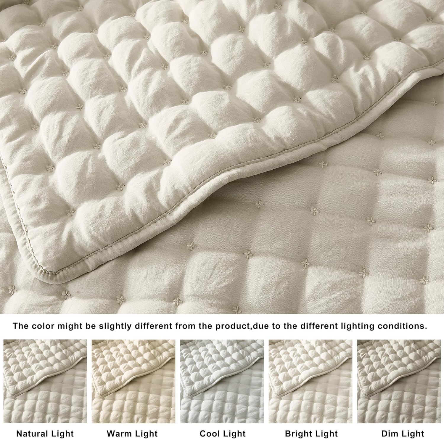 Detalle 2 de WDCOZY Beige Queen Size Quilts Bedding Set (3 Pieces) – Lightweight Microfiber Quilt with 2 Pillow Shams