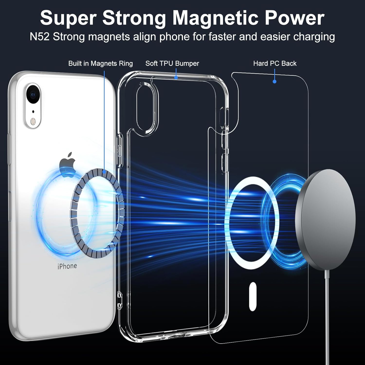 Thumbnail 1 de XTCASE Coque iPhone XR Magnétique — Transparente, anti-jaunissement, MagSafe et antichoc