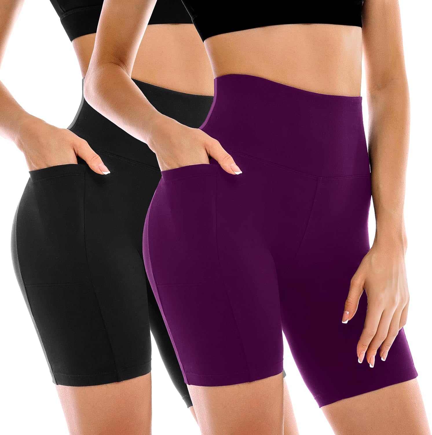 Detalle 2 de Leafigure 2-Pack High-Waisted Women’s Biker Shorts with Pockets (Yoga, Running, Gym)
