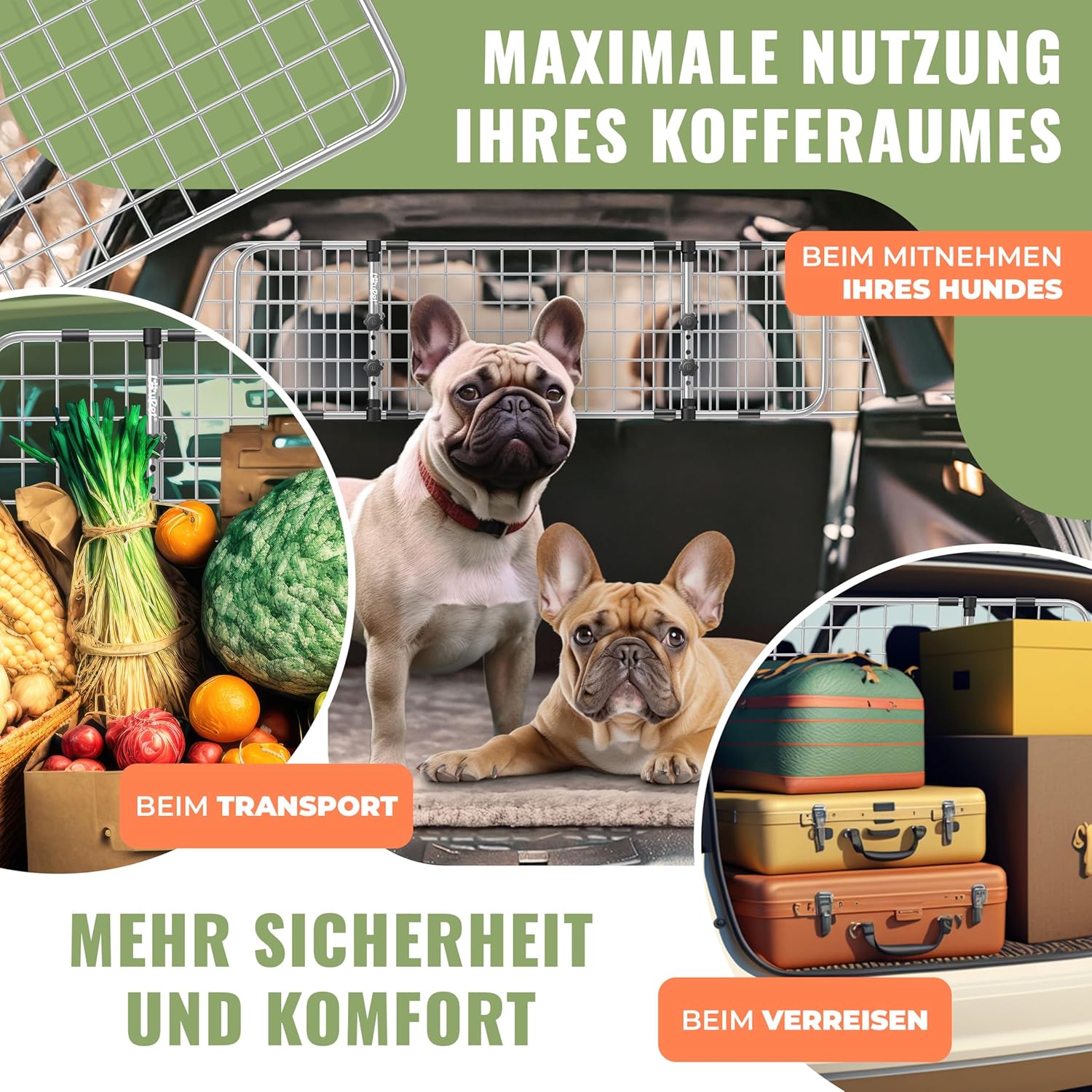 Thumbnail 4 de LOVPET® Hundegitter Auto Kofferraum – verstellbares Trenngitter 92–152 cm (ohne Bohren) inkl. 2 Sicherheitsgurten, grau