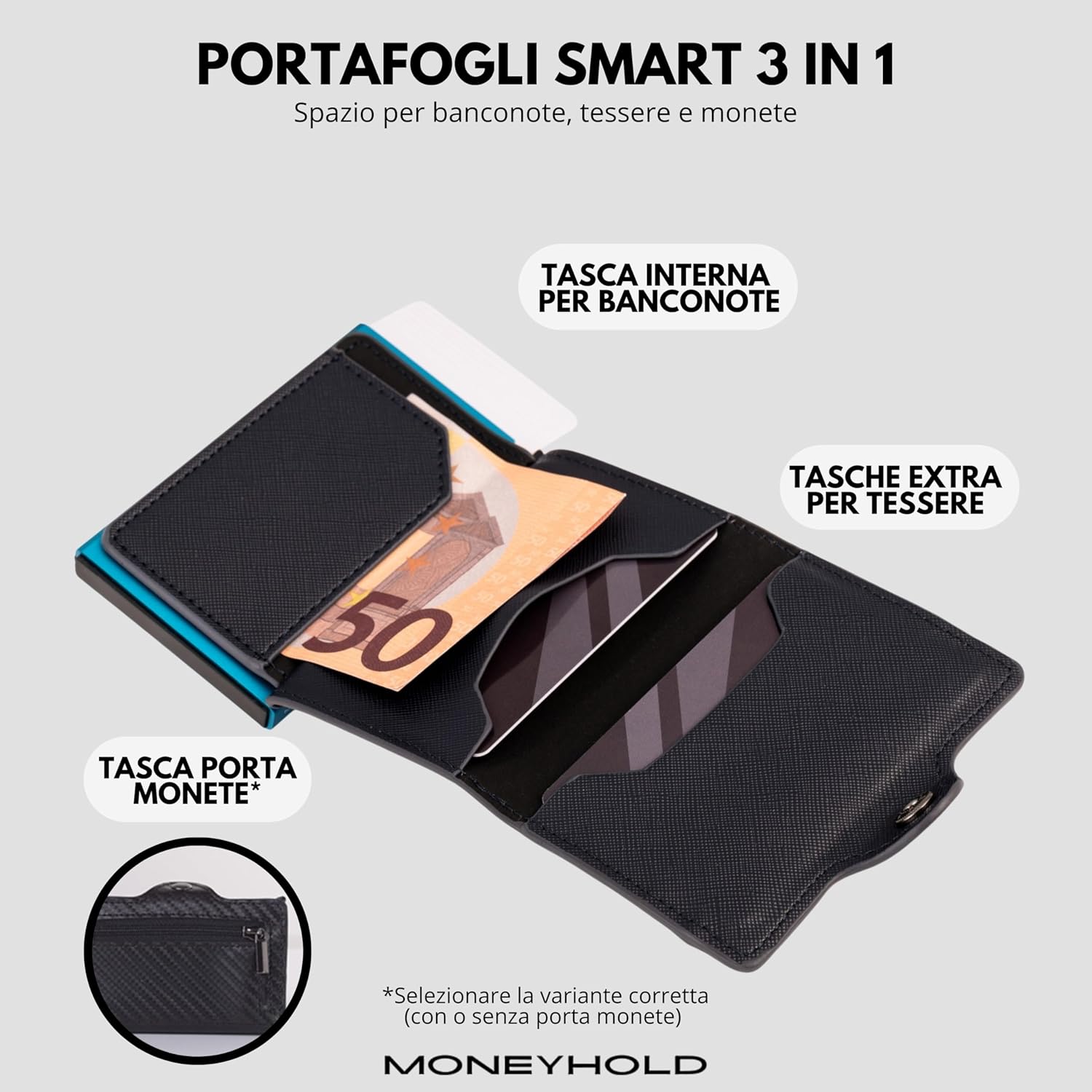 Detalle de Moneyhold Portafoglio Uomo Slim in Similpelle con Protezione RFID Anticlonazione — fino a 10 carte