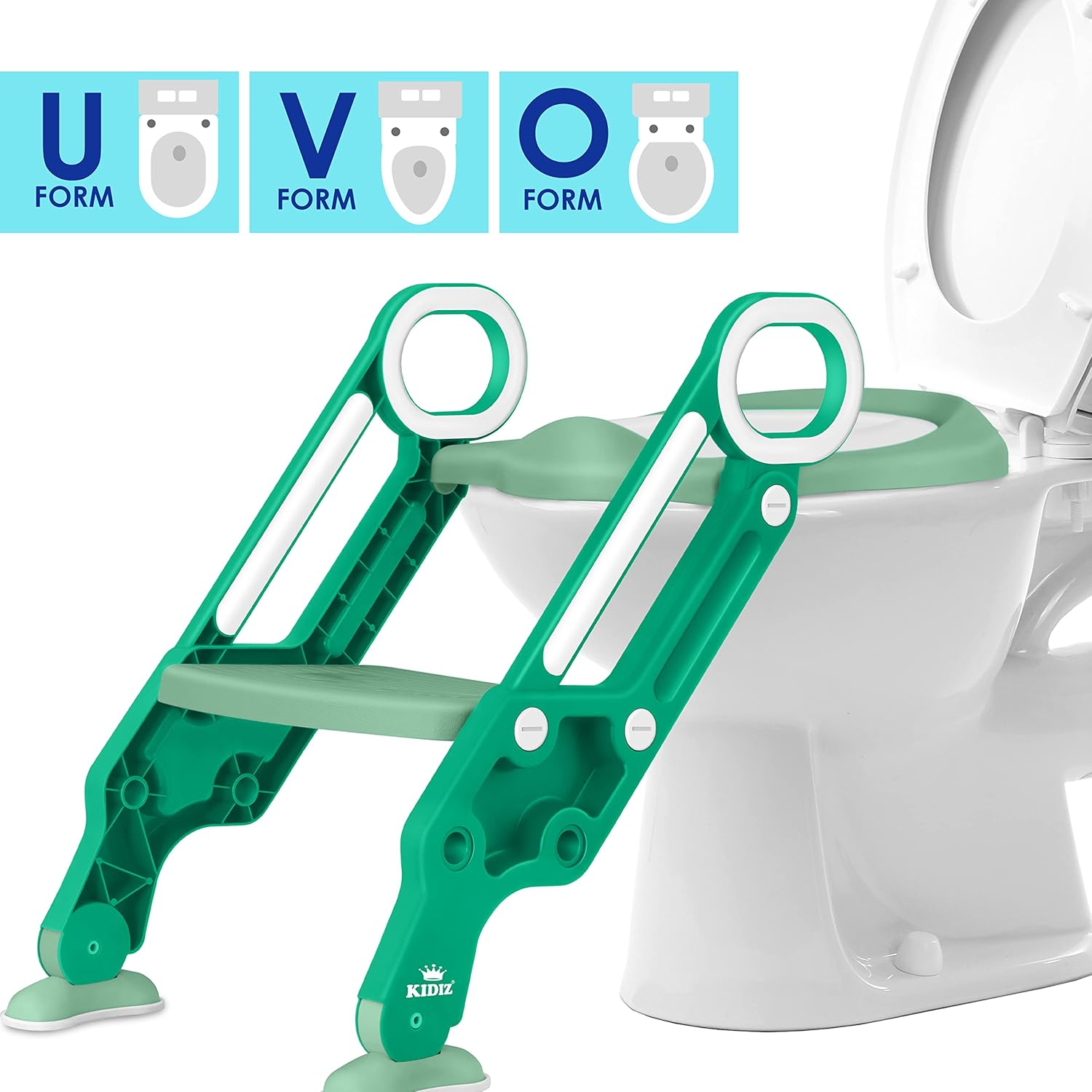 Detalle de KIDIZ® Kinder-Toilettensitz mit Treppentrainer, höhenverstellbar, faltbar – sicher, bequem und universell grün